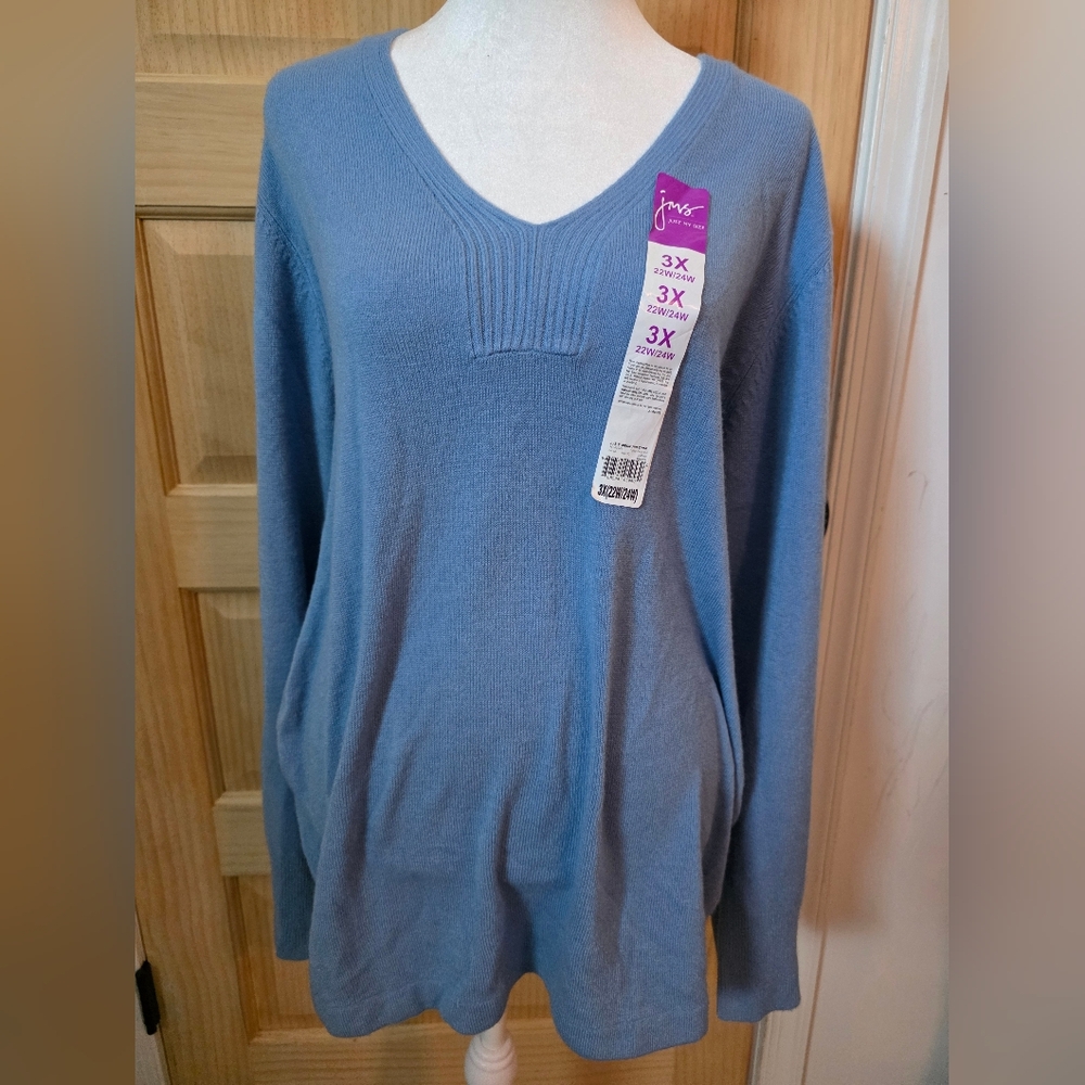 Just My Size Women's Soft Blue V-Neck Sweater